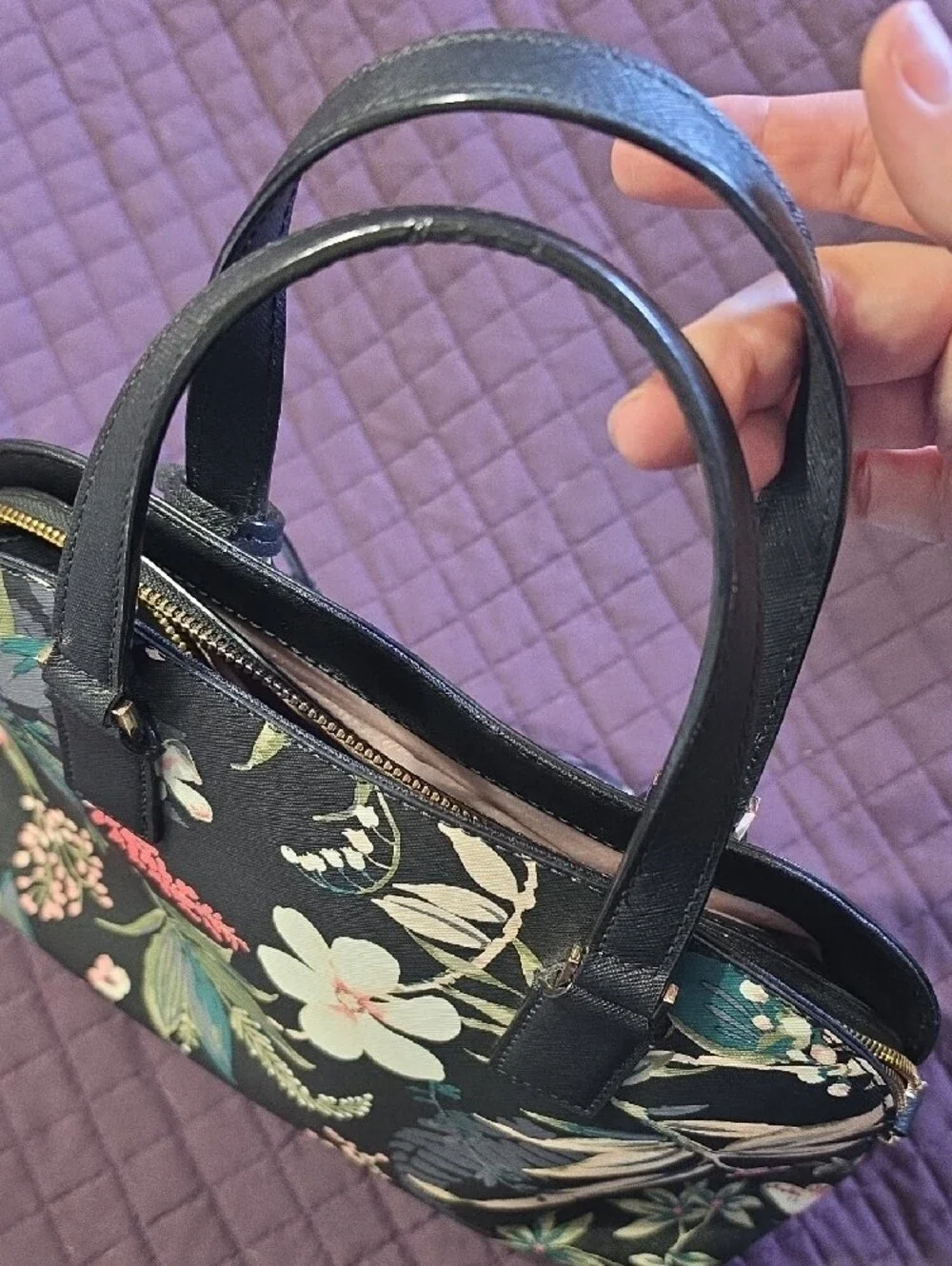 kate spade Black Floral Dome Satchel with Multicolor Blooms